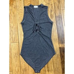 FULL TILT Dark Gray Lace Up Plunge Neck Sleeveless Bodysuit M